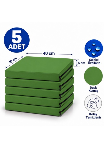 Kare 40x40x5cm Minderi , Sandalye Minderi ,kreş Anaokulu Oyun Minderi , Bahçe Dekor Minderi 40x40x5 Cm 5 Adet Yeşil