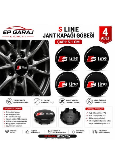 Audi S Line Jant Kapağı Göbeği 5.1 Cm 4 Lü Set