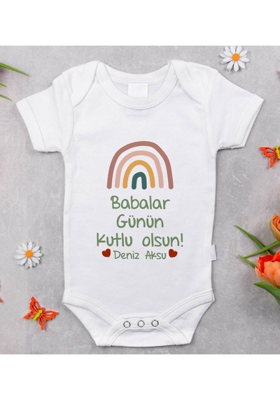 Bitmeyenkartus Bk Kids Isimli Babalar Günü Tasarımlı Bebek Body Zıbın - Model 2 Beyaz