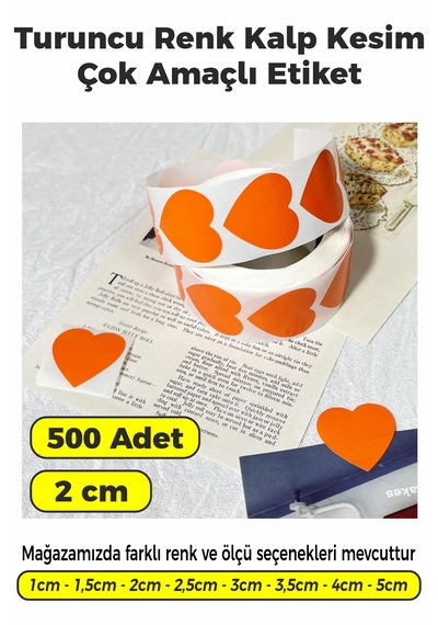 Turuncu Renk Kalp Kesim Sticker Etiket 2cm - 500 Adet Turuncu
