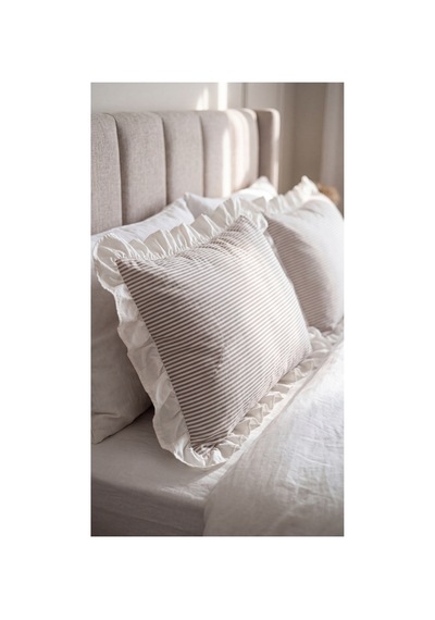 2'li Pamuklu Kumaş Beyaz Fırfırlı Çizgili Yastık Kılıfı 50x70 Cm Kahverengi - 905289691 Kahverengi