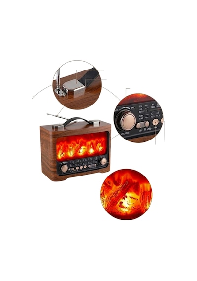 Hubrendy Kargo Retro Şömine Tasarımlı Bluetooth Hoparlör Fm Radyo Usb Tf Kart Müzik Çalar