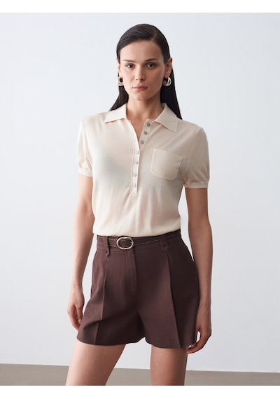 Dilvin 10874 Lyocell Karışımlı Polo Yaka Bluz-taş