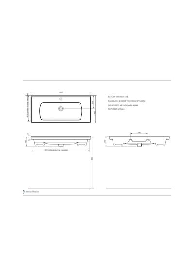 Seramiksan Saturn A142031K Etajer Uyumlu Lavabo Mat Antrasit 100 x 45 CM