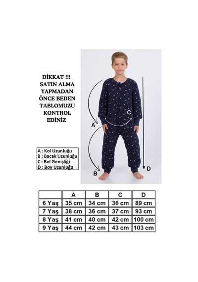 Cantoy Erkek Çocuk Uyku Tulumu Kalın Elyaf Dolgulu Premium Kalite 2.5 Tog Lacivert