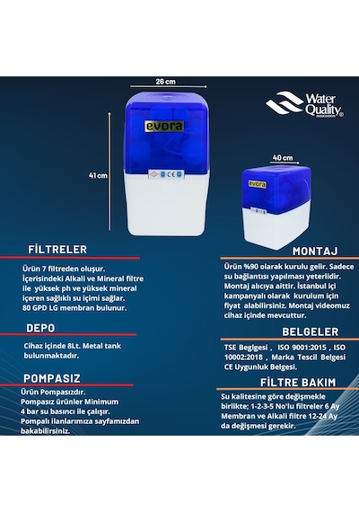 14 Aşamalı Multimineralli Alkalili Pompasız Su Arıtma Cihazı 14 Aşamalı Multimineralli Alkalili Pompasız Su Arıtma Cihazı