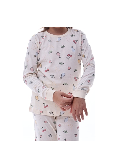 Meyve Desenli Kız Çocuk Pijama %100 Pamuk, Rahat Ve Yumuşak Kumaşlı Set Krem