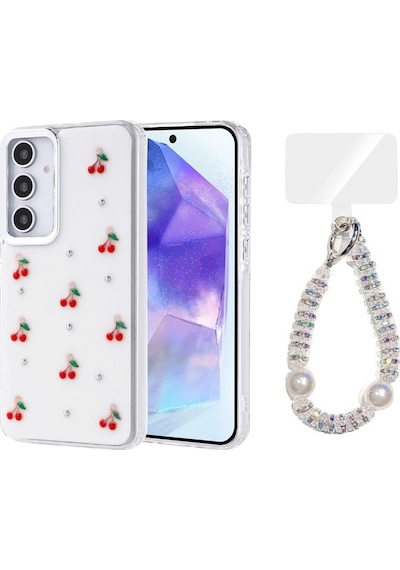 Teleplus Samsung Galaxy S24 Fe Kılıf Polen Desenli El Bilekli Kılıf Kırmızı