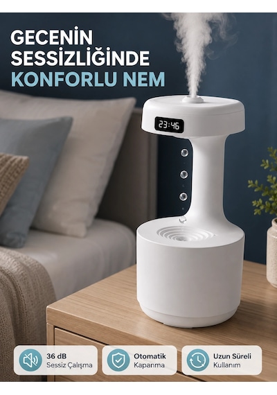 Mey İthalat Ultrasonik Hava Nemlendirici 800 Ml Aromaterapi Difüzör Ters Su Damlası Efektli