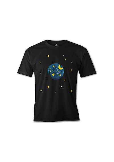 Planet And Moon Siyah Erkek Tshirt