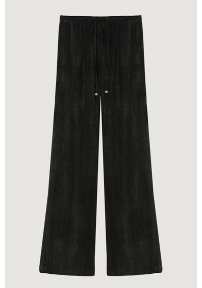 Quzu Beli Lastikli Bol Paça Siyah Kadın Pantolon Pnt00454