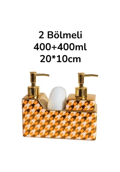 Premium Porselen Kaz Ayağı 2 Hazneli Sıvı Sabunluk, Süngerlik Bölmeli 47135 Çok Renkli