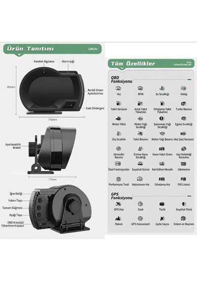 Volkswagen Golf 7 2012-2019 Uyumludur Obd2 Gps Hız Devir Gösterge Ekranı
