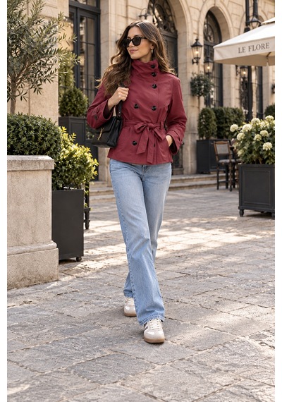 Unika Boutique Kadın Dik Yaka Kuşaklı Kısa Trençkot Çok Renkli