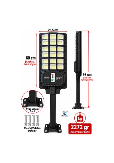 Yc1-034b 600w Solar Sokak Ve Bahçe Lambası Sensör Modunda Kesintisiz Şarj Ve Kumandalı Ve 1 Adet