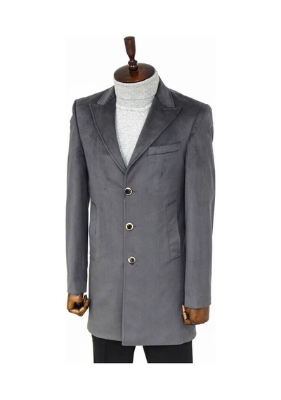 Wessi Süet Slim Fit Uzun Gri Erkek Kaban 001