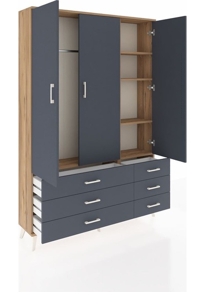 Arges Dolap 5 Raflı 6 Çekmeceli Tek Askılı 132x30x195 Çam-antrasit/antrasit Antrasıt/antrasıt Arges Dolap 5 Raflı 6 Çekmeceli Tek Askılı 132x30x195 Çam-antrasit/antrasit Antrasıt/antrasıt