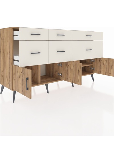 Kronos Konsol Tek Raflı 6 Çekmeceli 4 Kapaklı 176x59x99 Çam-çam/a Çam-çam/aytaşı