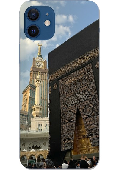 İphone 12-12 Pro Uyumlu Manevi Huzur Kabe Kapısı Umre Baskılı Silikon Kılıf Renkli