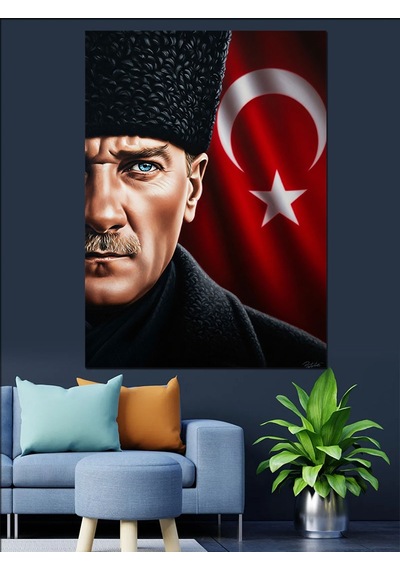 Kırmızı Türk Bayrağı Atatürk Dekoratif Kanvas - Mdf Ahşap Tablo