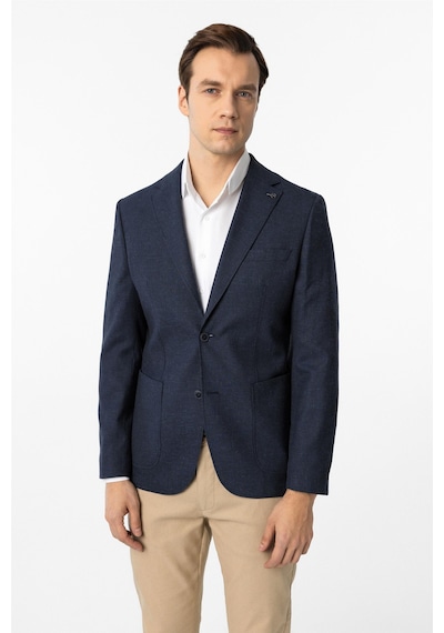 Süvari Lacivert Slim Fit Desenli Mono Yaka 6 Drop Ceket-33888 Lacivert