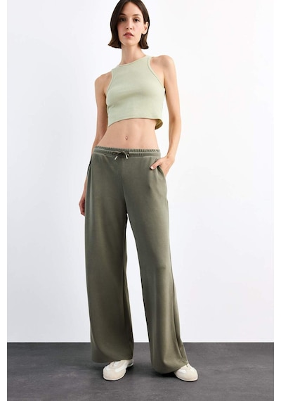 Defacto Relax Fit Beli Lastikli Düz Paça Modal Pantolon G1086ax25smkh258 Haki