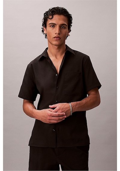 Calvin Klein Ss Solid Seersucker Erkek Gömlek-16336 Siyah