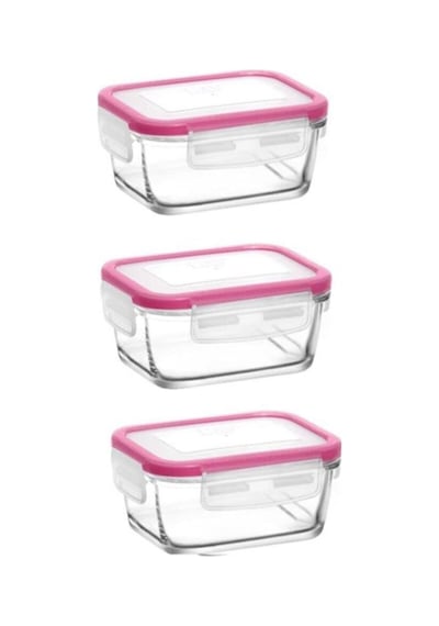 Lav Fresco Pembe Kapak Cam Saklama Kabı 3 Adet 400 Cc Çok Renkli