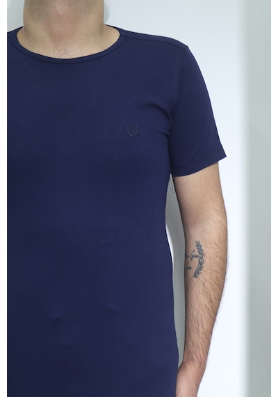 Santa Dmctekstil Erkek Düz Spor Kesim Dar Kalıp Bisiklet Yaka Basic T-shirt Lacivert