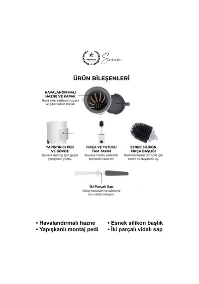 Tuvaletfırçası Deterjan Hazneli Silikon Tuvalet Fırçası Duvara Monte Askılı Yapışkanlı Havalandırma Çok Renkli