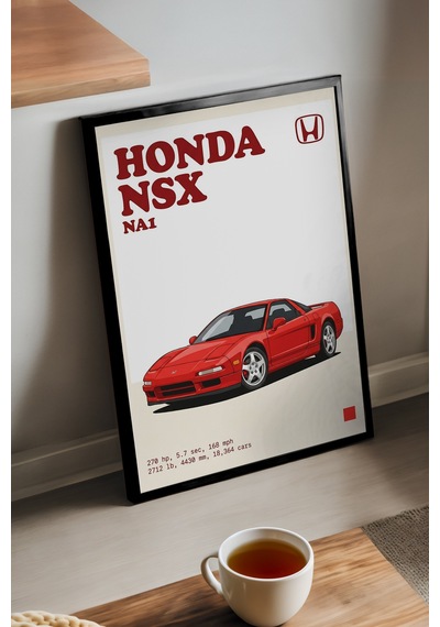 Honda Nsx Siyah Ahşap Çerçeveli Poster, Dekoratif Araba Duvar Tablosu
