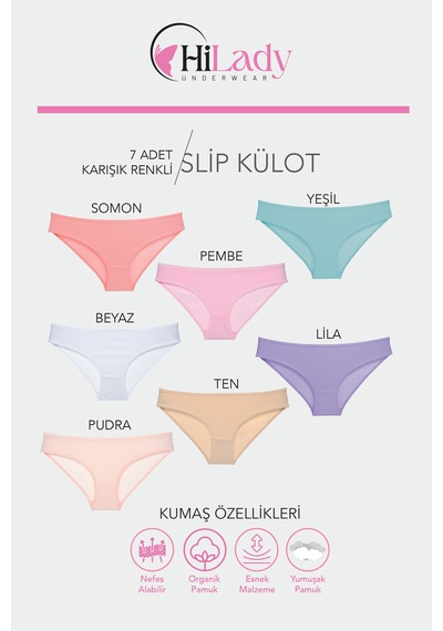 Kadın Külot 7 Li Paket Likralı Soft, Ve, Siyah, Renkler Pamuklu, Yumuşak,külot Beyaz-Ten