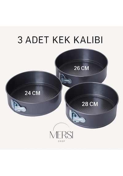 3'lü Kelepçeli Kek Kalıbı Seti Yanmaz Yapışmaz Metal Cheesecake Pasta Pişirme Kalıbı Seti Sİyah
