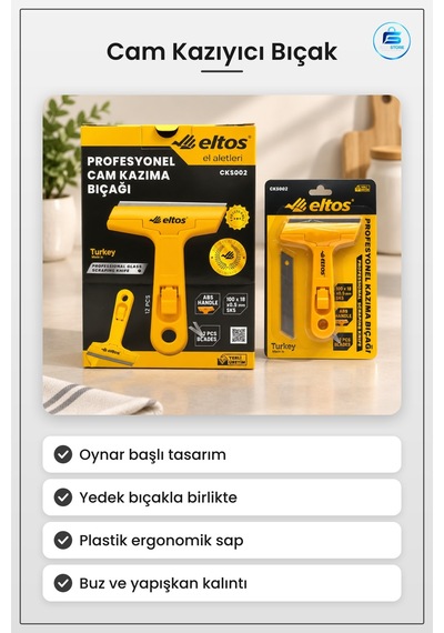 Cam Kazıyıcı Bıçak Oynar Başlı Plastik Saplı Yedek Bıçaklı Buz Ka Çok Renkli