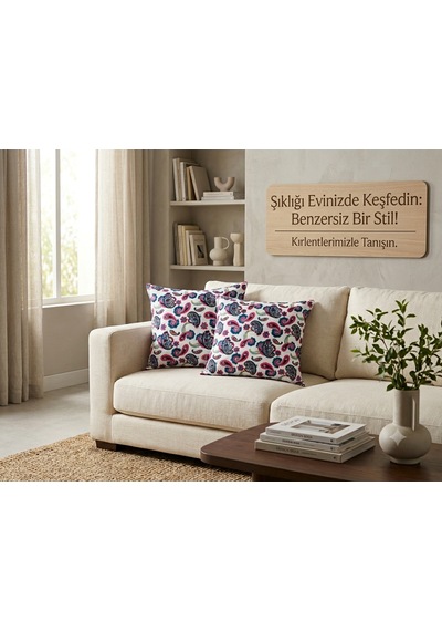 Kırlent 10 4'lü Dekoratif Paisley Kırlent Kılıfı Seti 45x45 Cm Kırmızı Çiçek Desenli Modern Salon Ve Koltuk Yastık Kılıfı Gizli Fermuarlı Çok Renkli