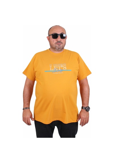 Moc Grande Mocgrande Erkek Büyük Beden Sıfır Yaka Tişört Let's Do It 25186 Hardal Hardal