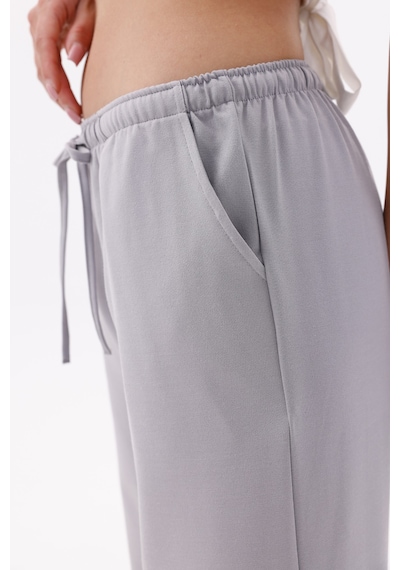 Genius Store Kadın Pantolon Geniş Paça Pamuklu Viskon Cepli Pantolon Beli Lastikli Genişpaça-pantolon Gri