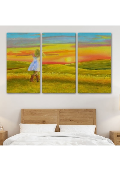 Es10 KY Özel Beyaz Elbiseli Kız Ve Yaz Manzarası Tablosu-6569 (50 x 70)