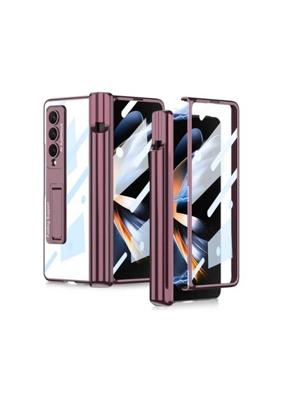 Samsung Uyumlu Galaxy Z Fold 4 Kılıf Zore Kıpta Standlı Kalem Bölmeli Kapak Mürdüm