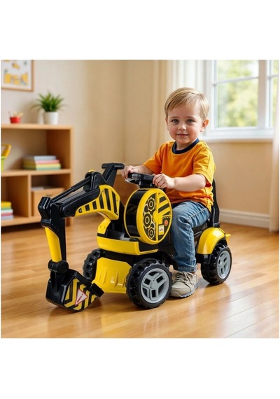Pedalsız Bin-git Kepçe İnşaat Aracı Renkli Eğlenceli Tasarım Boyutlu Çocuk Bahçe Oyuncağı Urt030-001 Sarı