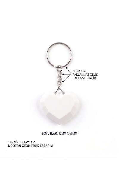 Geometrik Kalp 3d Anahtarlık & Çanta Süsü Beyaz