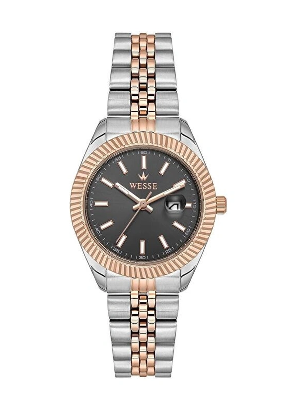 Wesse Wwl1115b09 Quartz Çelik Rose/gri Siyah Kadran 32 Mm Kadın Kol Saati Metalik Gri