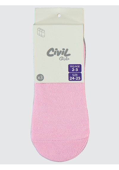 Civil Girls Kız Çocuk 3'lü Babet Çorap 2-12 Yaş Pembe Pembe