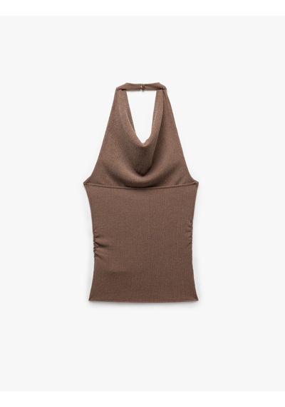 Koton Sırt Dekolteli Dokulu Slim Fit Degaje Yaka Bluz Kahverengi 5sak10085ek Kahve