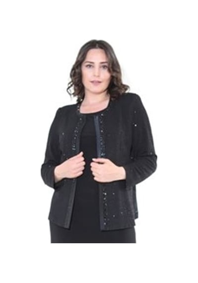 Ladies First Büyük Beden 3115 Siyah Ceket+Atlet Abiye Ikili Takım