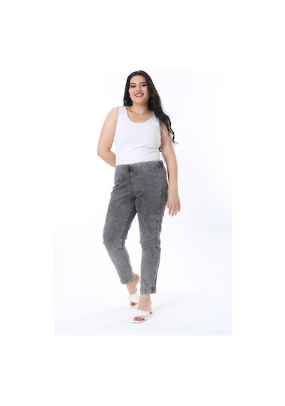Şans Kadın Büyük Beden Füme Yıkama Efektli Beli Lastikli Kot Tayt Pantolon 65n38269-füme Füme