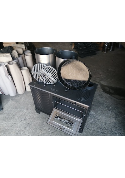 Siyah Mat Emaye Kovalı Soba -Kuzine Soba Alttan Havalı