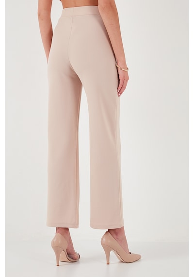 Lela Standart Fit Çimalı Yüksek Bel Düz Paça Bayan Pantolon 5865972 Taş