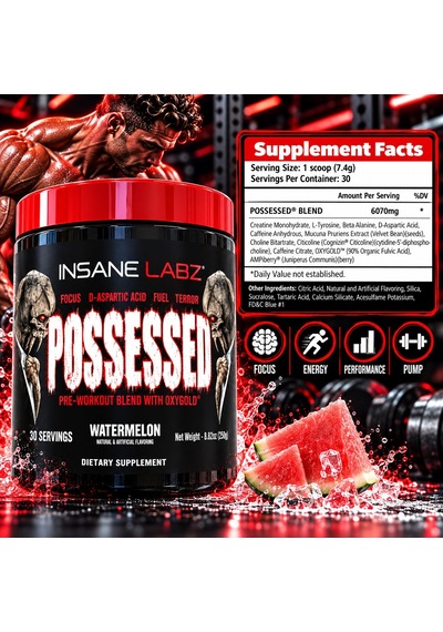 Insane Labz Possessed Test Boost Preworkout D-aspartic Acid And Creatine Fueled By Ampiberry And Oxy Aromasız