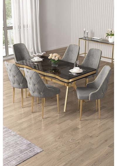 Canisa Vae Serisi 90x160 Lak Panel Antrasit Ironi Gold Ayak Masa Takımı 6 Gri Sandalye Antrasit İroni Masa Gri Sandalye Ayaklar Gold Canisa Vae Serisi 90x160 Lak Panel Antrasit Ironi Gold Ayak Masa Takımı 6 Gri Sandalye Antrasit İroni Masa Gri Sandalye Ayaklar Gold